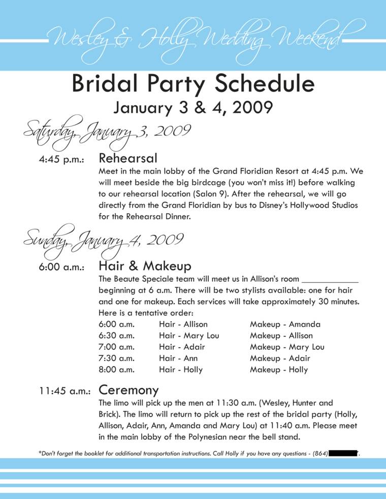 Bridal Party Itinerary Template from www.littlebluepenguindesigns.com